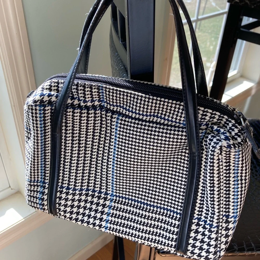 Ralph Lauren Black & White Houndstooth Satchel with Blue Accent